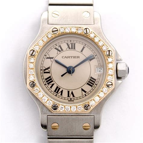 cartier 187903|Cartier Santos Octagon 187903 25mm Custom Diamond Bezel.